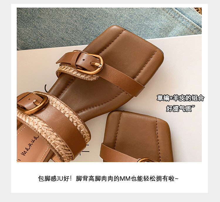 Karin Luna Hot-Selling In Stock  Retro Wedge Belt Square Toe Irregular Heel