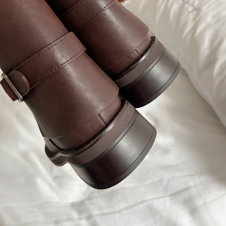Karin Luna Belt Buckle Chunky Heel Fashion Short Boots