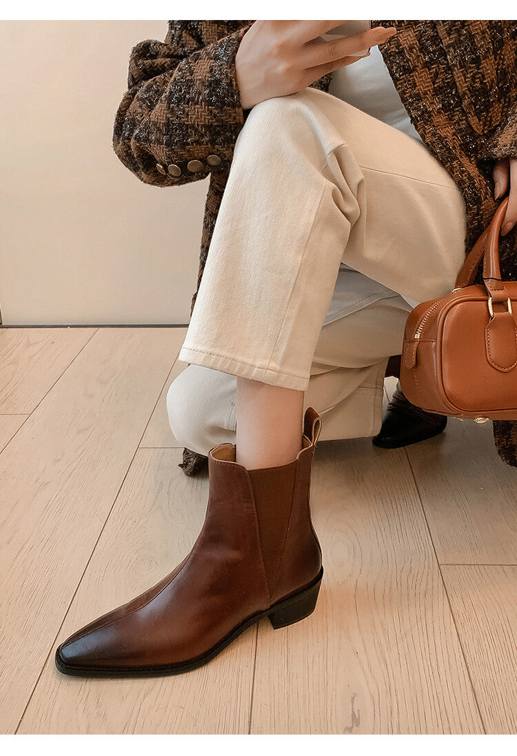 Karin Luna In Stock In stock   Classic first-layer cowhide Chelsea elastic ankle boots