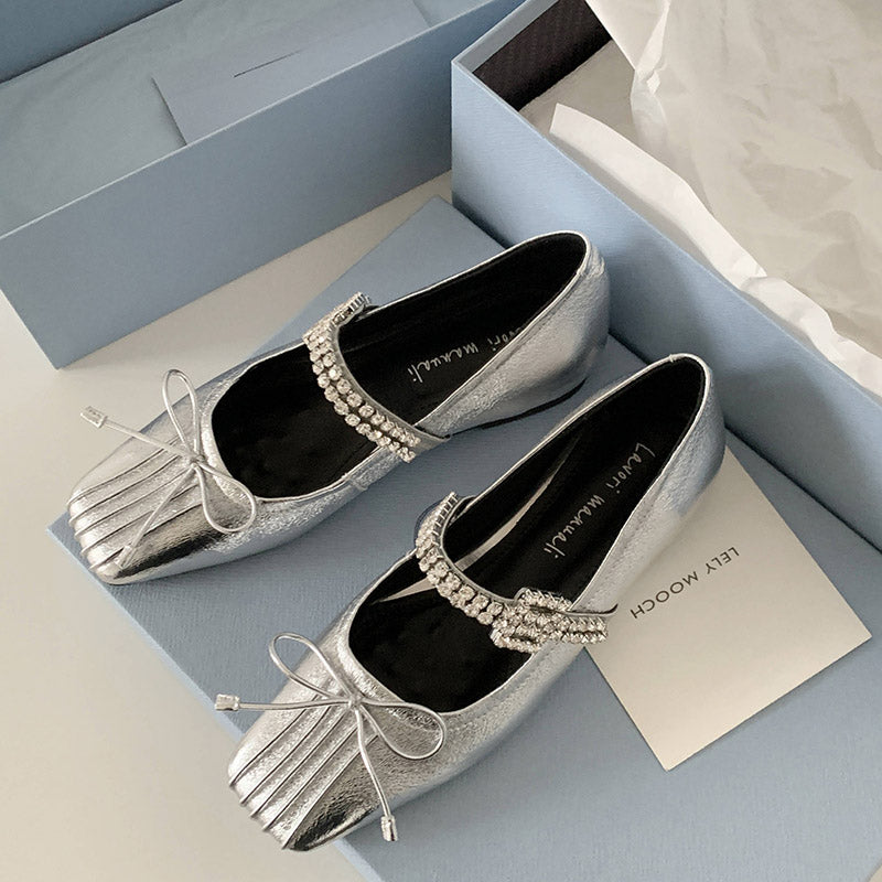 Karin Luna In Stock Spot Goods  Vintage Sweet Rhinestone One-Strap Granny Flats