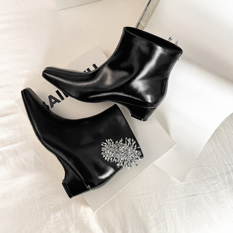 Karin Luna Elegant Style Square Toe Flower Design Height Increasing Short Boots with Two Front and Back Options
