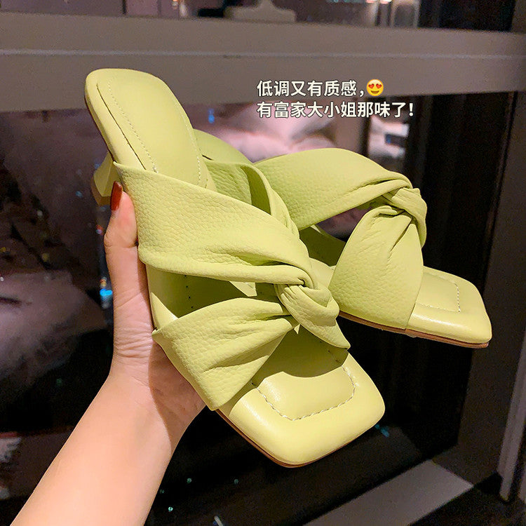 Karin Luna In Stock In Stock  Comfortable Cross Strap  Airy High Heel Square Toe Slippers