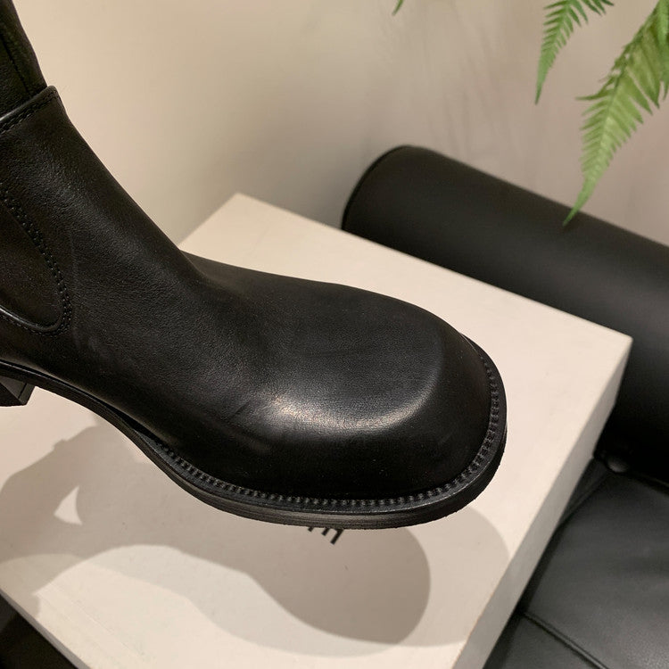 Karin Luna Basic Versatile Style Round Toe Chunky Heel Long Boots