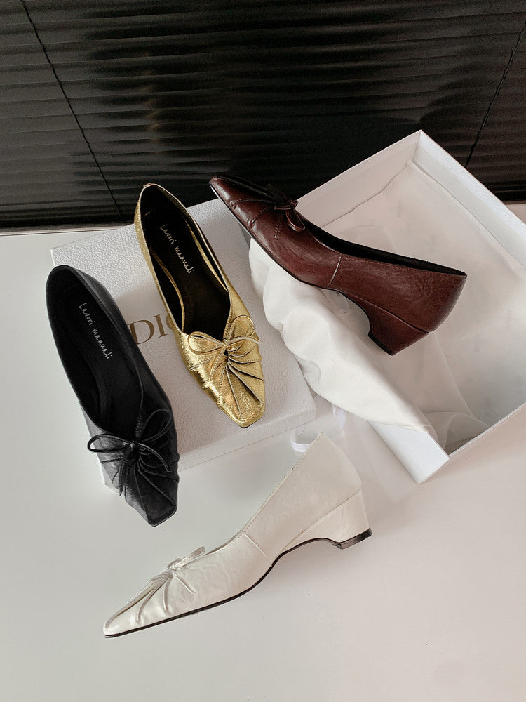 Karin Luna French Style Wrinkled Square Toe Height-Increasing Flats