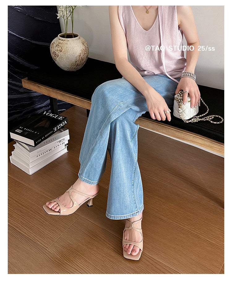 Karin Luna French Retro Square Toe Wrap Strap Open-Toe Slippers