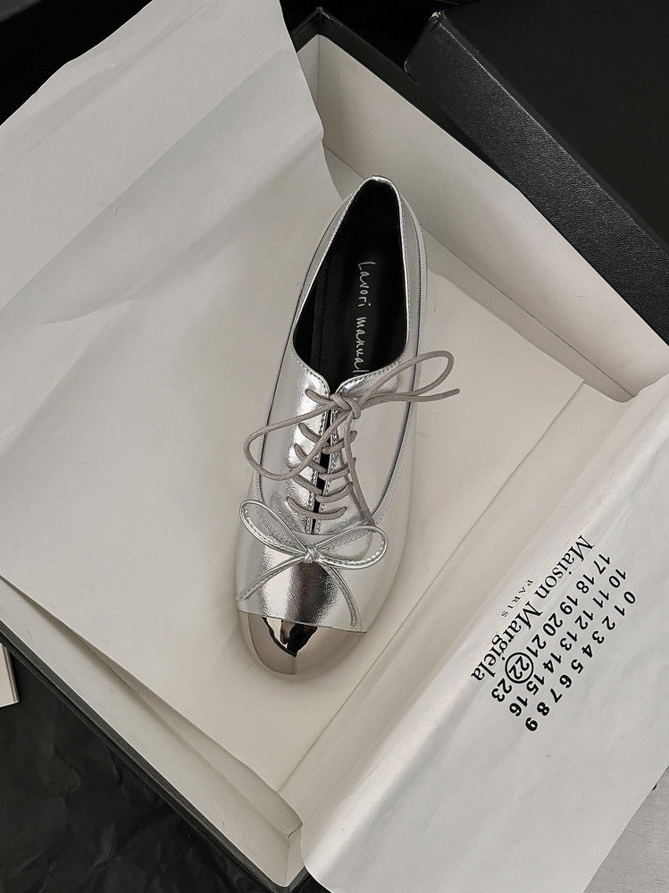 Karin Luna In Stock Spot Goods  Casual Lace-Up Metal Toe Bow Deep Mouth Single Shoes