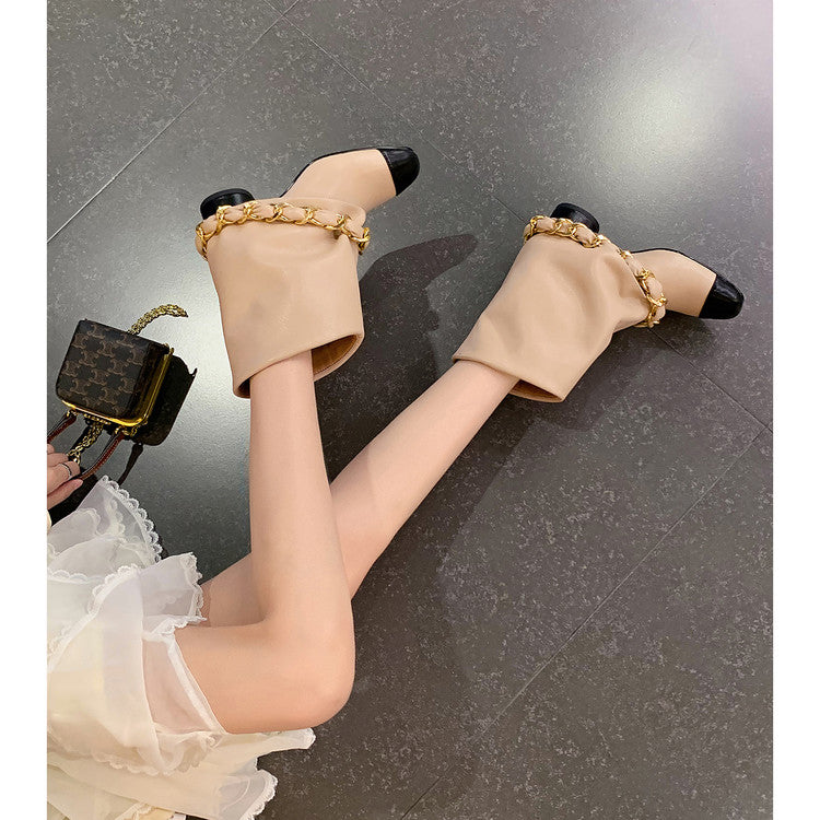 Karin Luna Classic Style Fragrant Family Style Chunky Heel Chain Ankle Boots