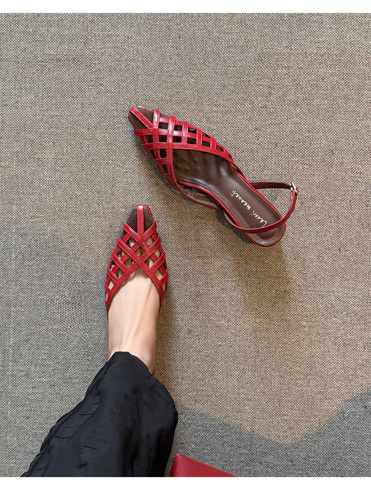 Karin Luna Braided Style ~Cross-woven Pointed Toe Closed-toe Sandals