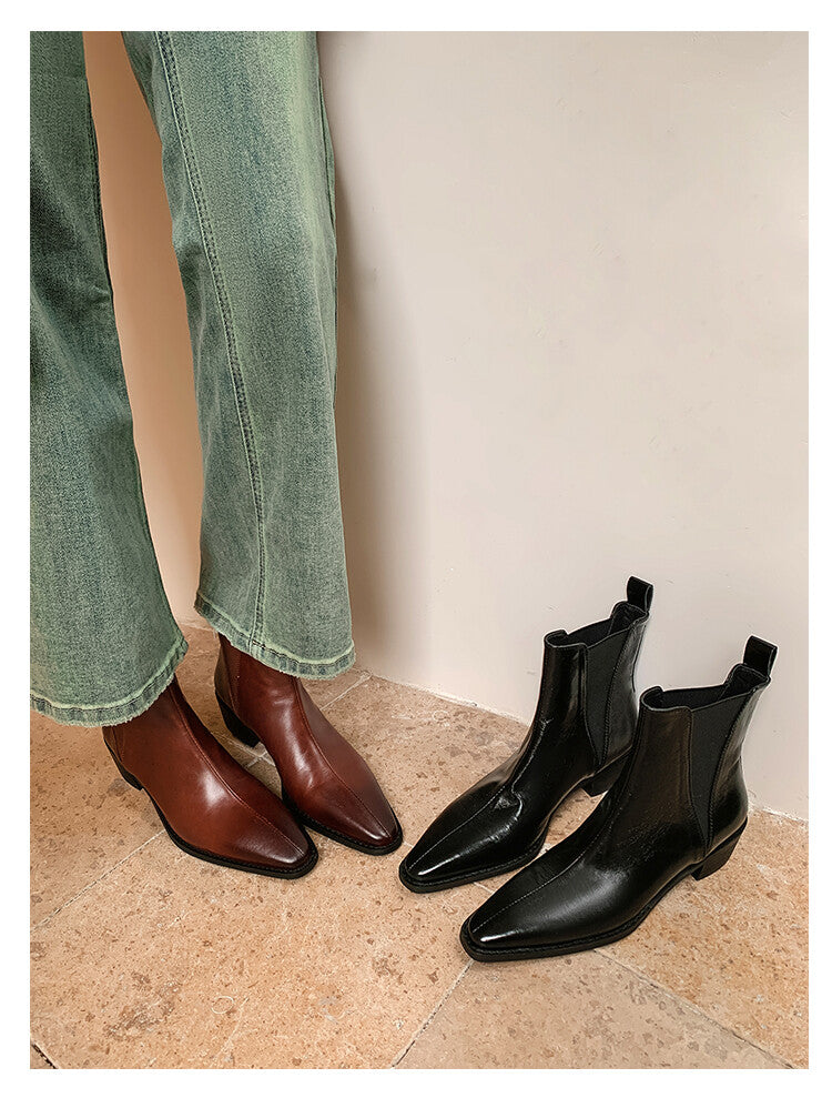 Karin Luna In Stock In stock   Classic first-layer cowhide Chelsea elastic ankle boots