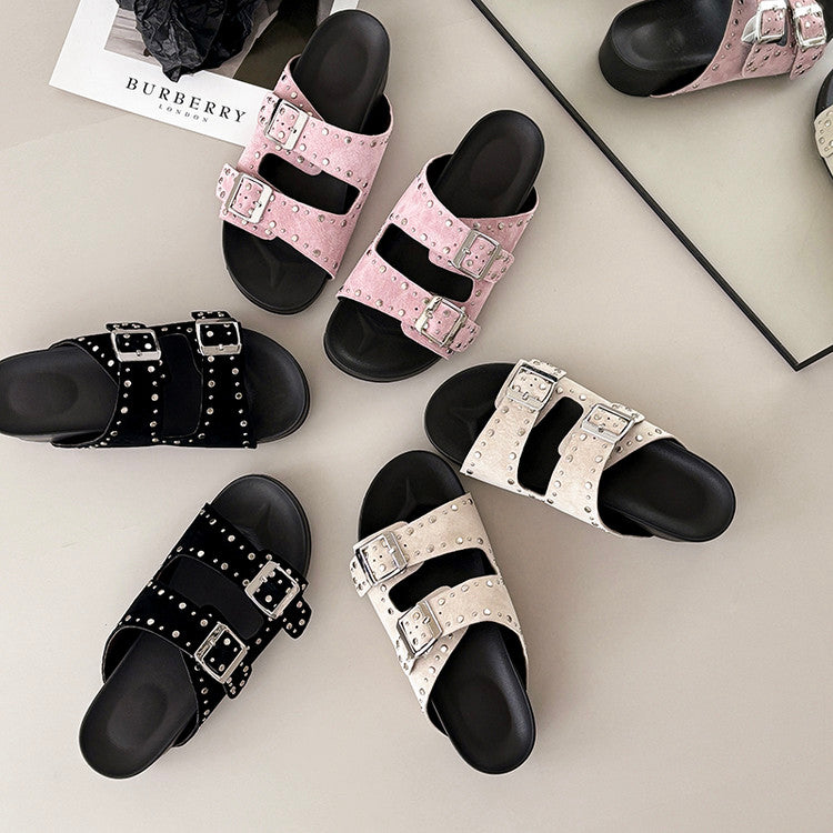 Karin Luna In Stock Spot Goods Casual Thick-Soled Belt Buckle Slippers