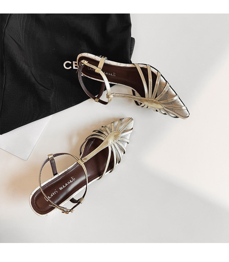 Karin Luna In Stock Spot Goods Open-toe French Style Metal Heel Sandals
