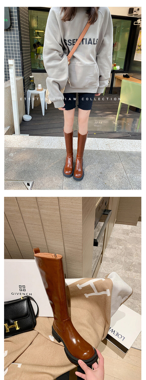 Karin Luna In Stock Spot Goods  Always in stock  Classic Basic Style Round Toe Thick Sole Knight Boots