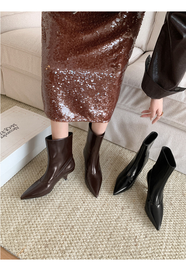 Karin Luna In Stock  Spot Goods Elegant kitten heel pointed toe trendy ankle boots