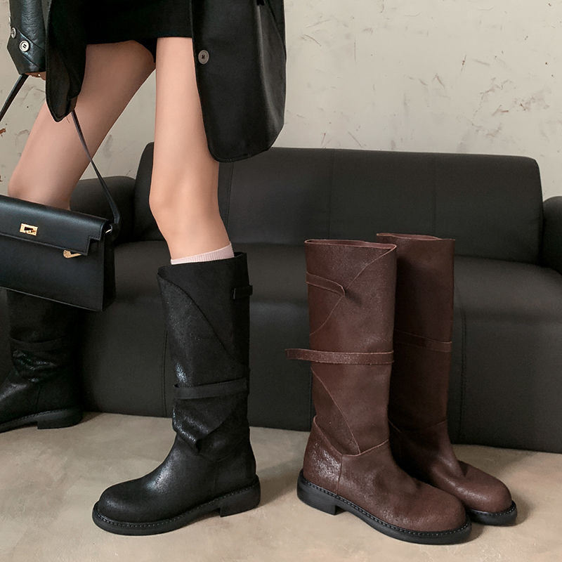 Karin Luna In Stock Spot Goods   Heavy-duty Edition Highly Consuming Material Round Toe Long Boots