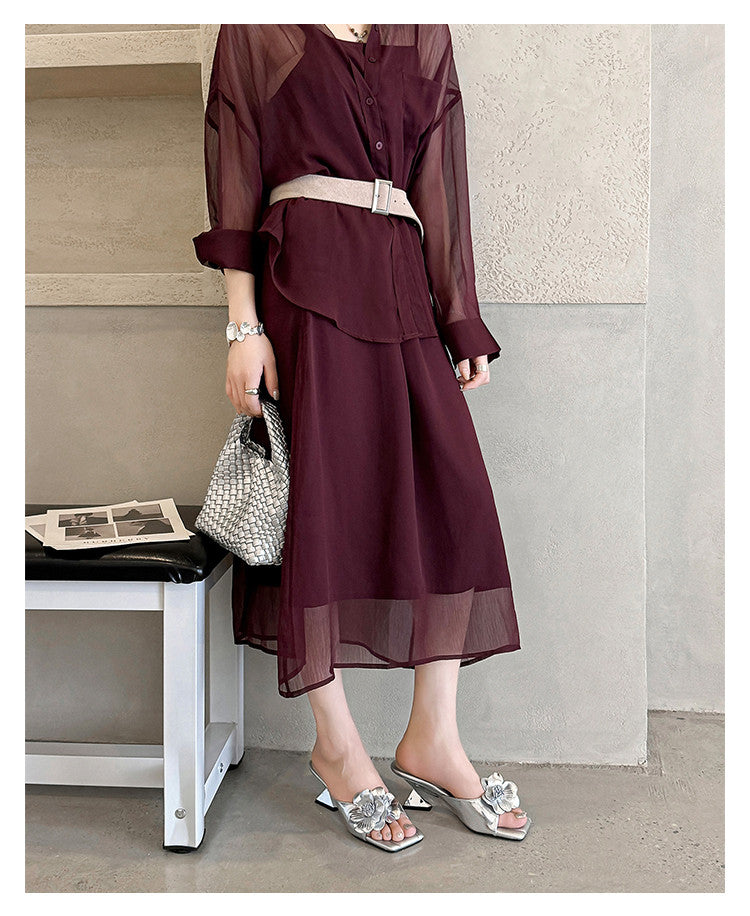 Karin Luna In Stock Spot Goods Camellia Classic style retro square toe shaped heel slippers