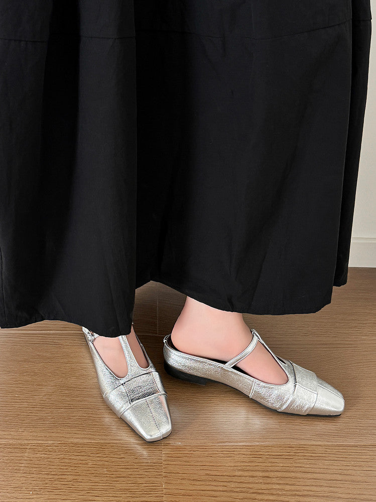 Karin Luna In Stock Spot Goods  t Square-Toed Full Leather Basic Slippers