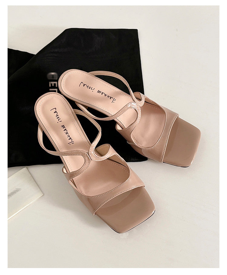 Karin Luna French Retro Square Toe Wrap Strap Open-Toe Slippers