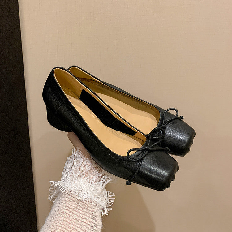 Karin Luna In Stock In Stock ~Full leather inside and out Pig Nose Bow Retro Thick Heel Mary Jane Shoes