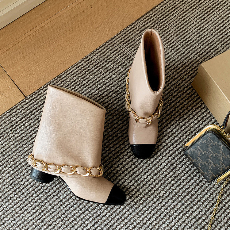 Karin Luna Classic Style Fragrant Family Style Chunky Heel Chain Ankle Boots