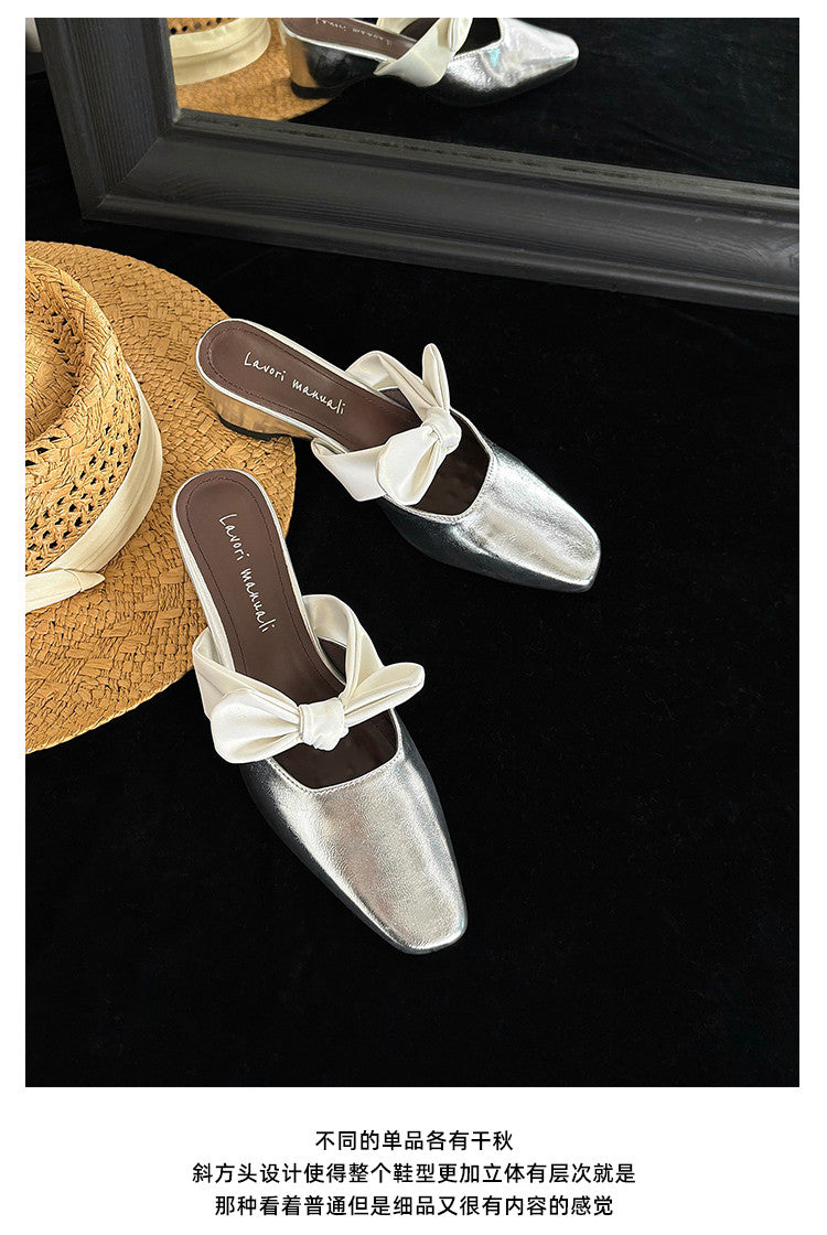 Karin Luna In Stock In Stock  Fluffy feel Bowknot Closed-Toe Slippers
