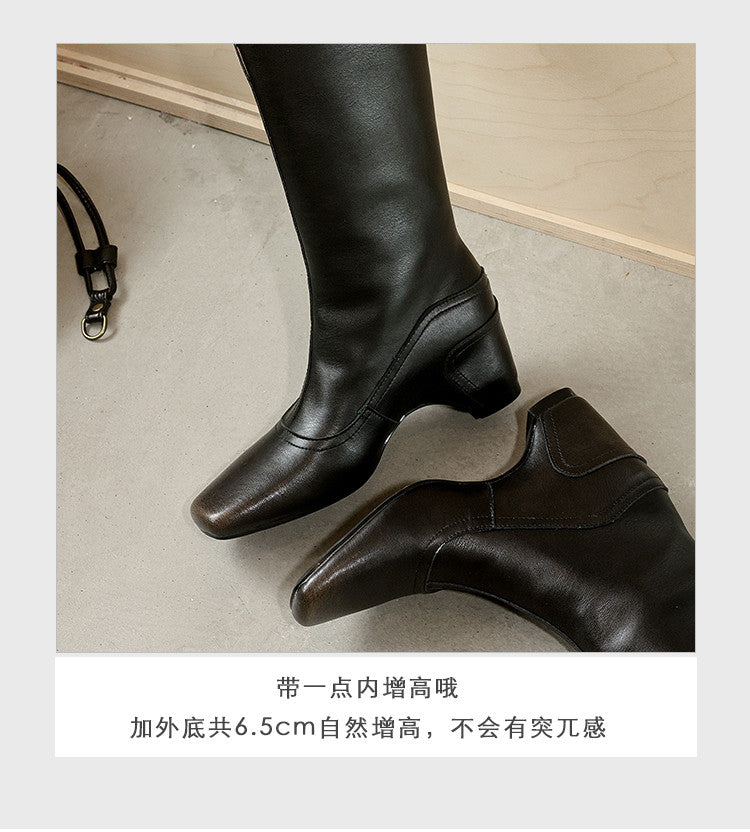 Karin Luna Belt Buckle Elegant Chunky Heel Suede Western Boots