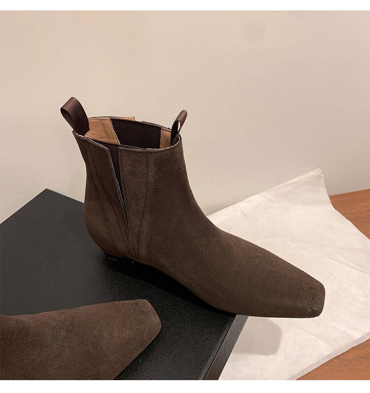 Karin Luna Classic Style Internal Height Increase Cowhide Leather Small Square Toe Short Fashion Boots