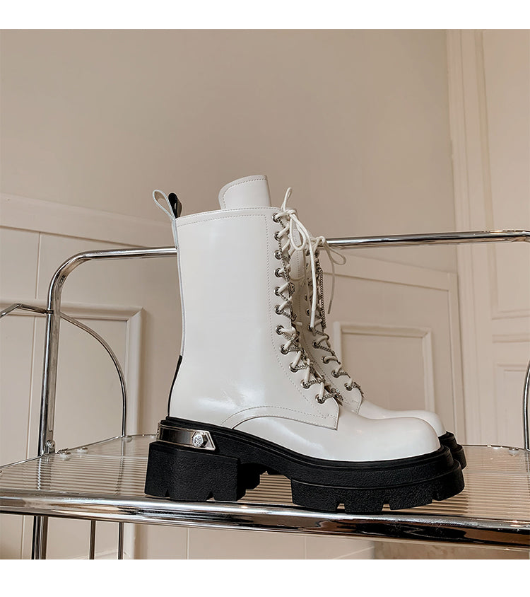 Karin Luna In Stock Spot Goods Lace-up casual metal decorative thick-soled Martin boots