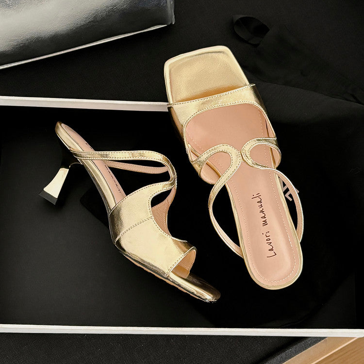 Karin Luna French Retro Square Toe Wrap Strap Open-Toe Slippers