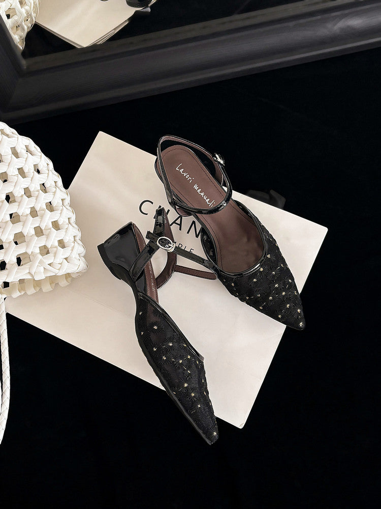 Karin Luna In Stock Spot Goods Embroidered Daisy Sheepskin Mesh Elegant Closed-Toe Slippers