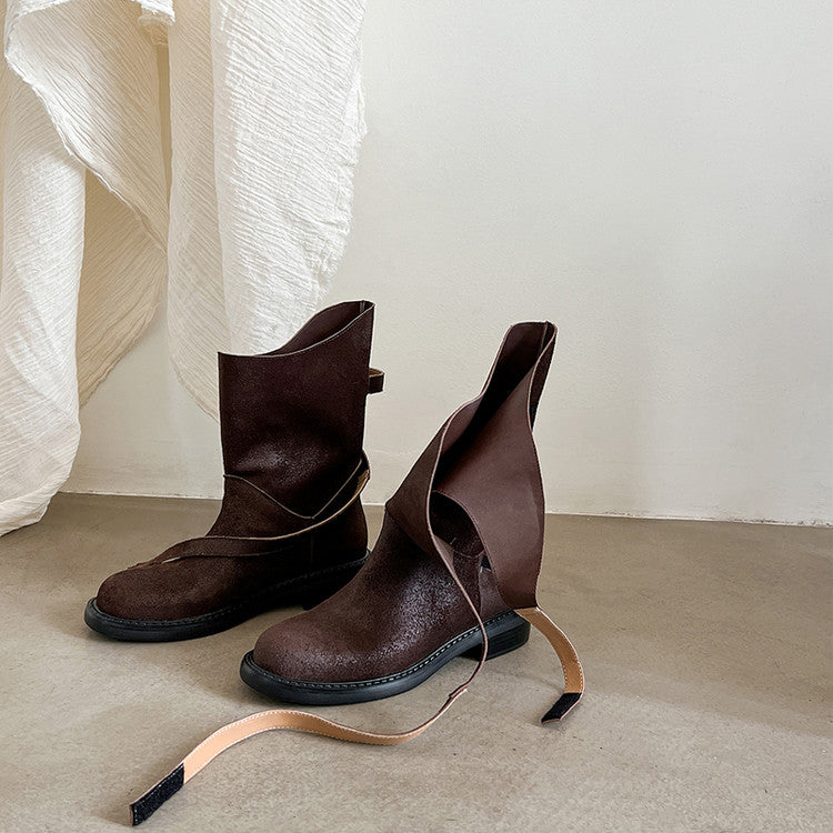 Karin Luna In Stock Spot Goods  Super textured Lazy Style Thick-Soled Ankle Boots