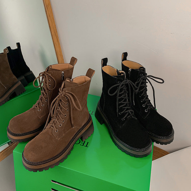 Karin Luna In Stock Casual style thin strap round toe suede ankle boots