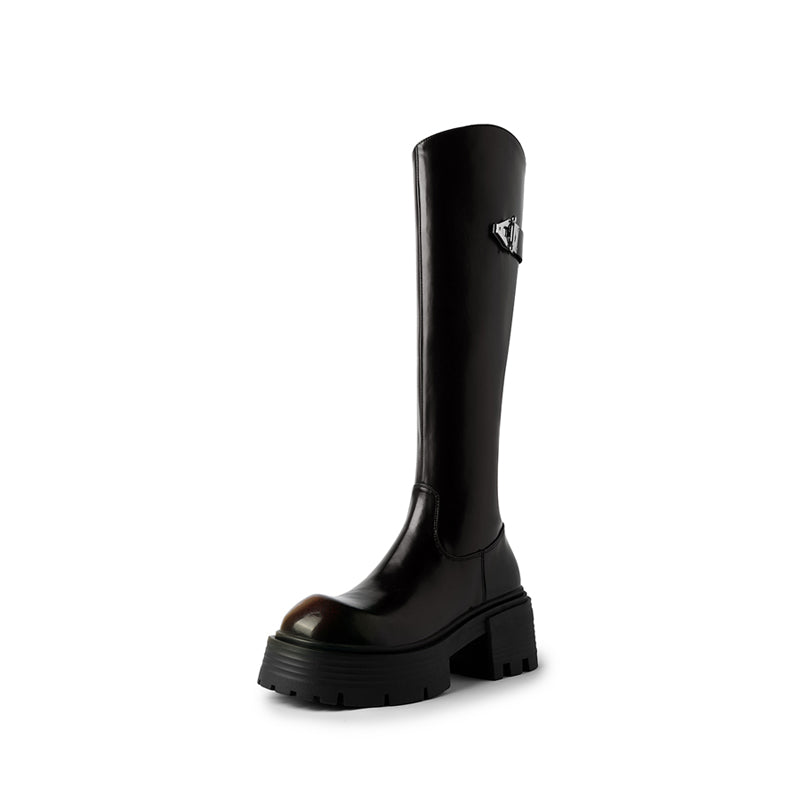 Karin Luna In Stock In Stock  Round Toe Thick Sole Belt Buckle Side Zipper Knight Boots