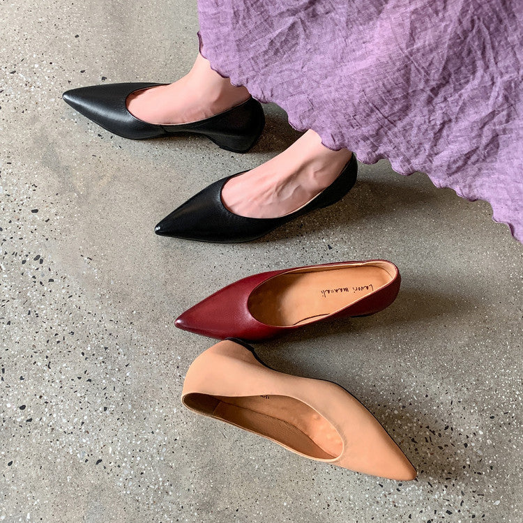 Karin Luna Full Layer Inside and Out~Basic Versatile Retro French Pointed Toe Irregular Heel Single Shoes