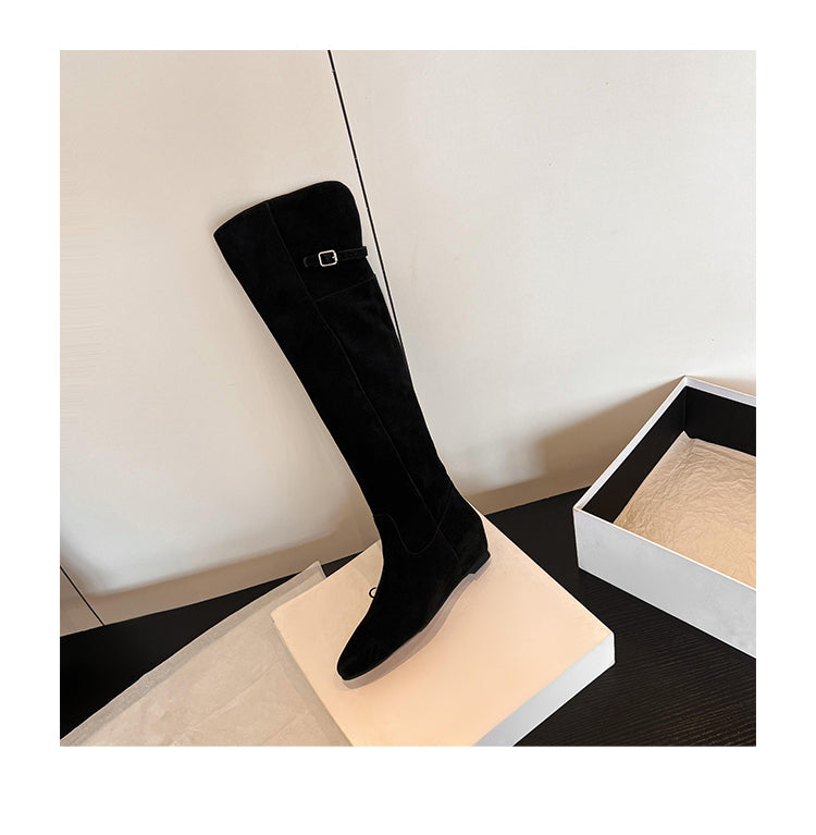 Karin Luna In Stock Spot Goods Vintage Cowhide Leather Two-Way Wear Pointed Toe Height-Increasing Long Boots