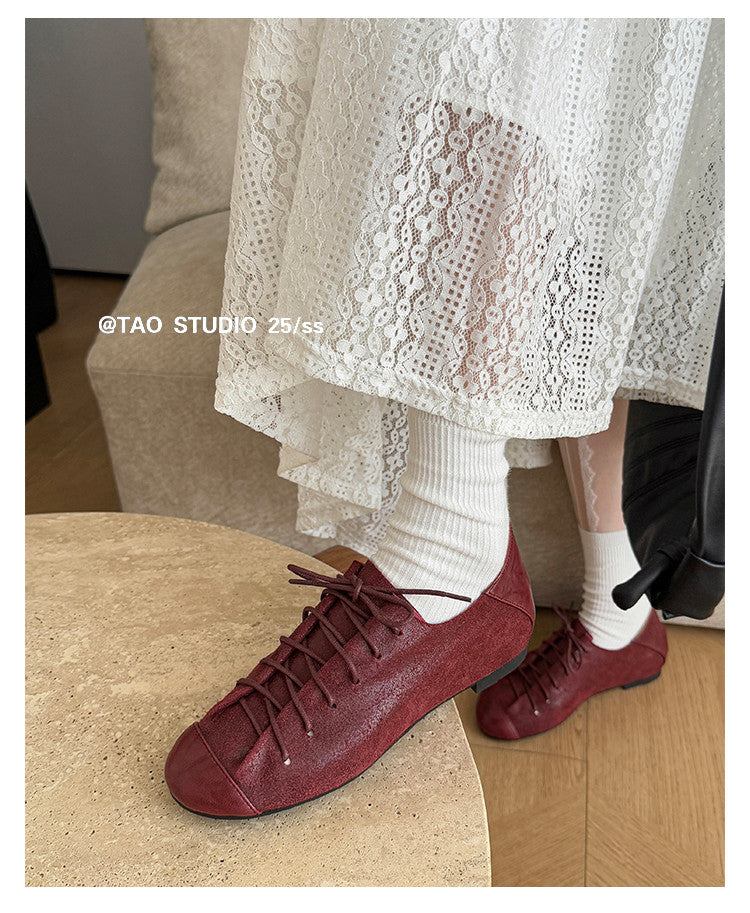 Karin Luna In Stock In Stock   Xiaohongshu Hot-Selling Lace-Up Round-Toe Deep Mouth Single Shoes
