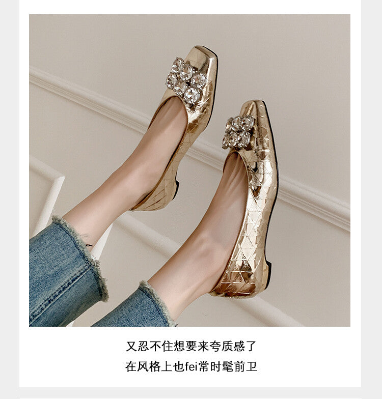 Karin Luna High Quality Low Price ！Hot-selling Fasteners Full leather inside and out Trendy Plaid Fabric Super Beautiful Flat Cowhide Shoes