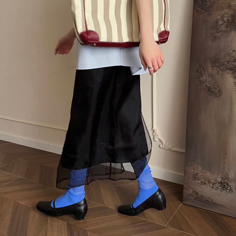 Karin Luna In Stock Spot Goods    Retro Elastic Band Chunky Heel Single Shoes
