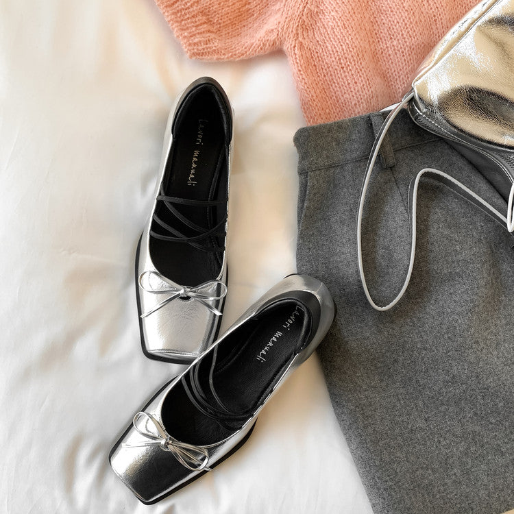 Karin Luna In Stock Spot Goods  Popular Self-flowing Bowknot Square Toe Chunky Heel Single Shoes