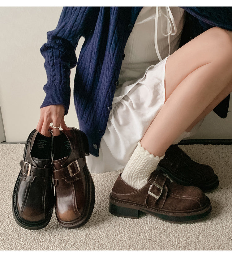Karin Luna In Stock Spot Goods Metal Round Toe Cow Leather Thick Sole Flats
