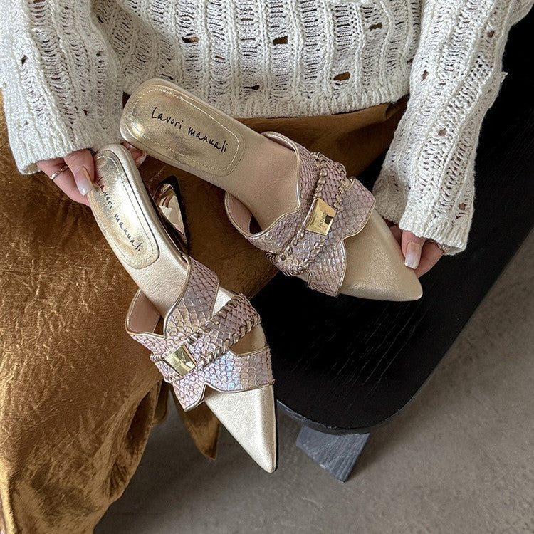 Karin Luna Fish Skin Series~Minimalist Pointed Toe Hot-Selling Unique Heel Slippers