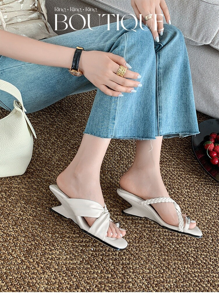 Karin Luna has a sense of design ~Twist Braided Cross Strap Square Toe Sandals