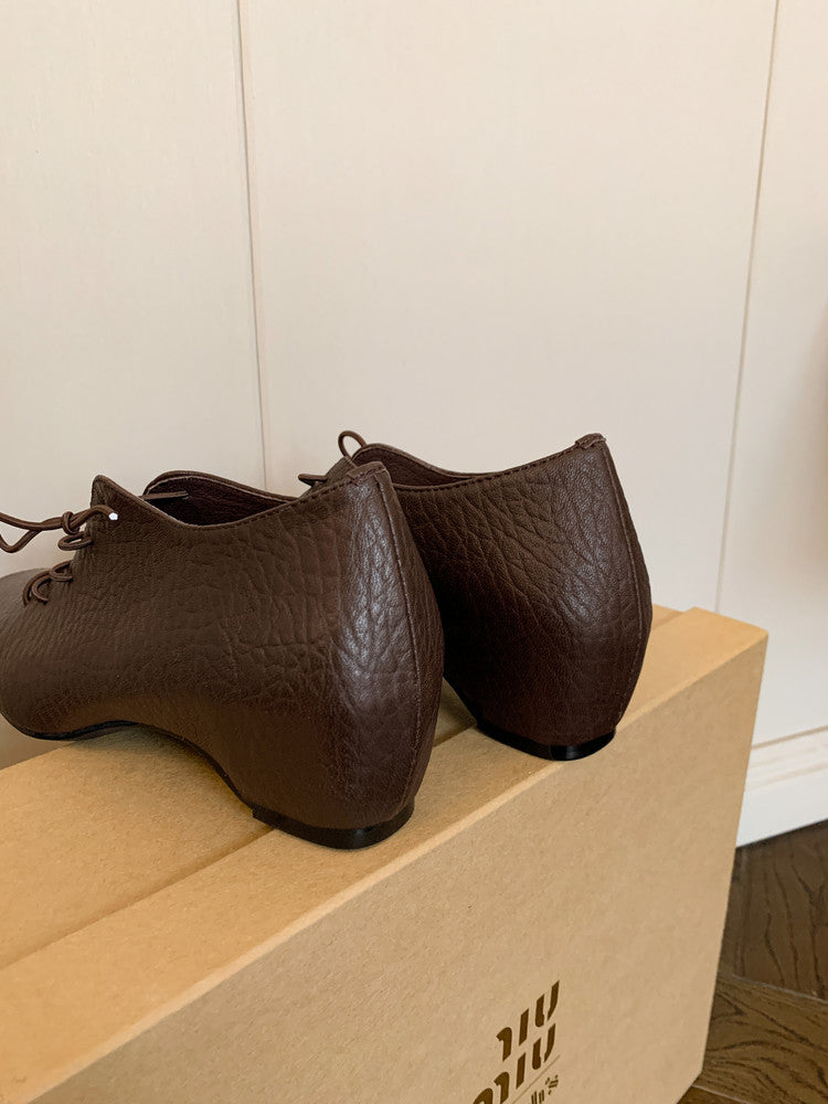 Karin Luna In Stock Spot Goods Elephant Pattern Series~Square-Toed Old Money Style Internal Height-Increasing Flats
