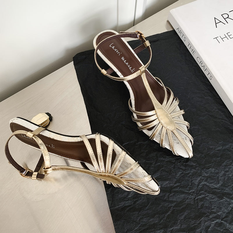 Karin Luna In Stock Spot Goods Open-toe French Style Metal Heel Sandals