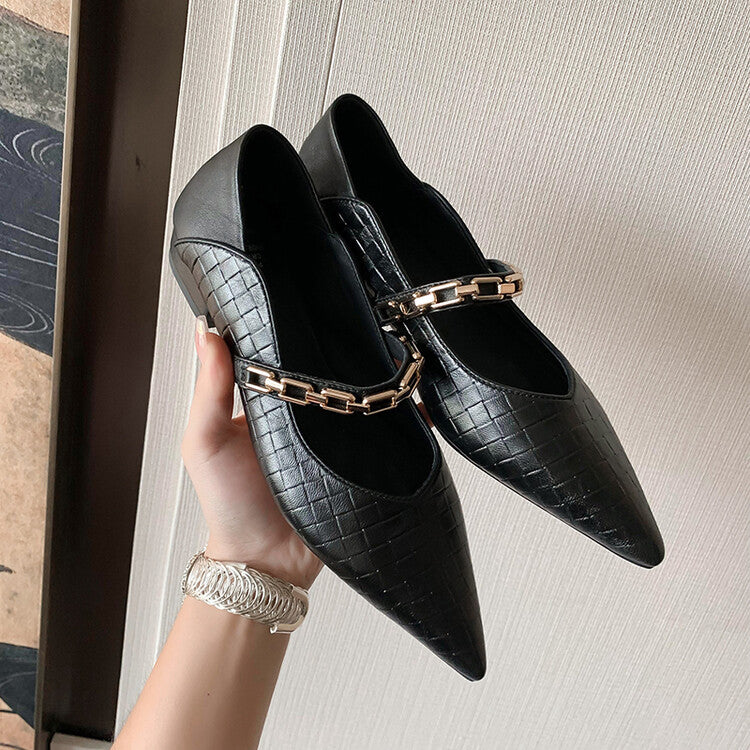 Karin Luna has prepared stock  Metal Fasteners Commuting Style Pointed Toe Chunky Heel Stone Pattern Large Single Shoes