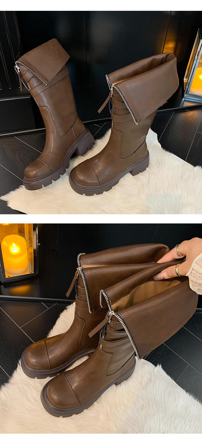 Karin Luna In Stock In-stock Foldable Niche Thick-soled Knight Boots