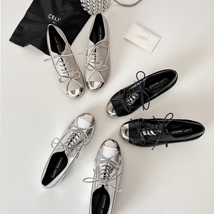Karin Luna In Stock Spot Goods  Casual Lace-Up Metal Toe Bow Deep Mouth Single Shoes