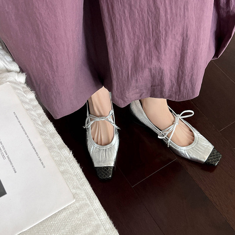 Karin Luna In Stock Spot Goods  Retro Sweet Bowknot Granny Wrinkled Single Shoes