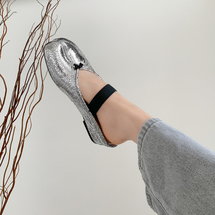 Karin Luna Classic Split-Toe Shoes  Explosive Pattern One-Strap Mary Jane Height-Increasing Full Leather Closed-Toe Slippers