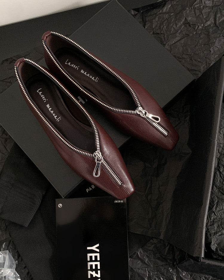 Karin Luna In Stock In Stock ~Basic Versatile Light Luxury Zipper Small Square Toe Flats