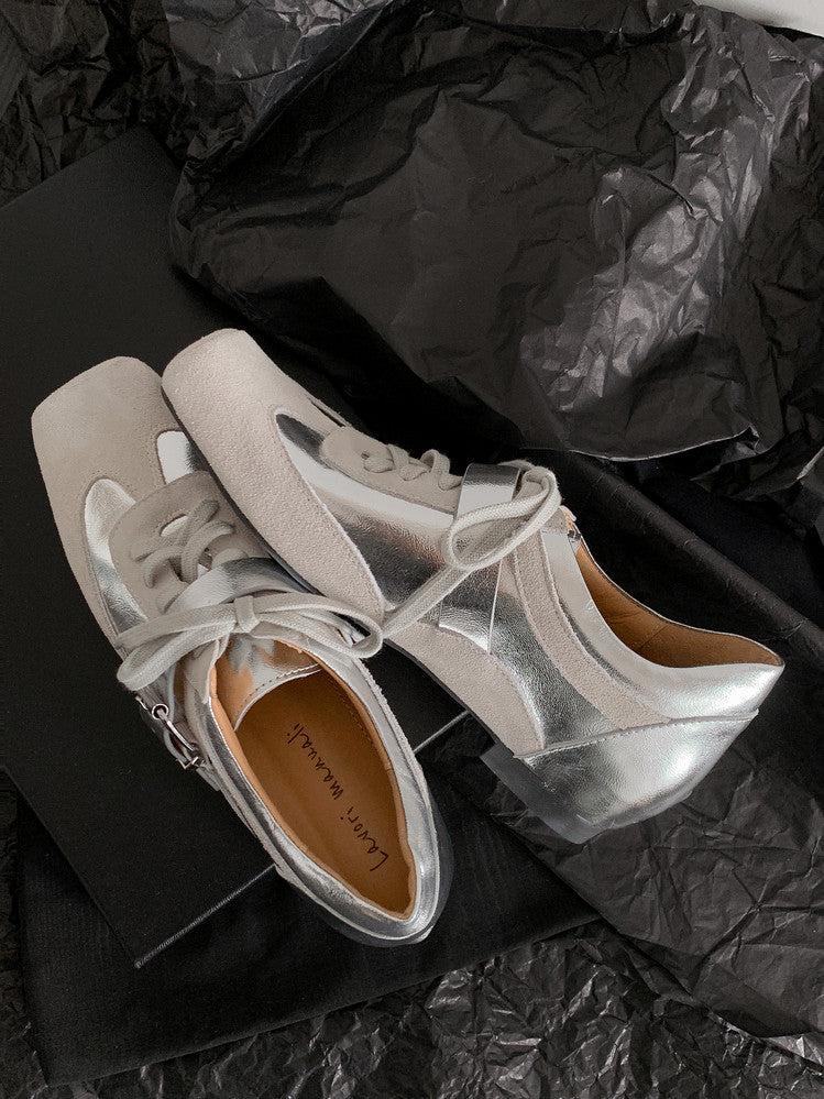 Karin Luna In Stock Spot Goods  Designed retro square-toe ballet shoes with laces